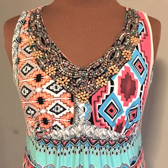 CHICO'S Multi-Print Embellished Maxi Dress - Small - Picture 3 of 16